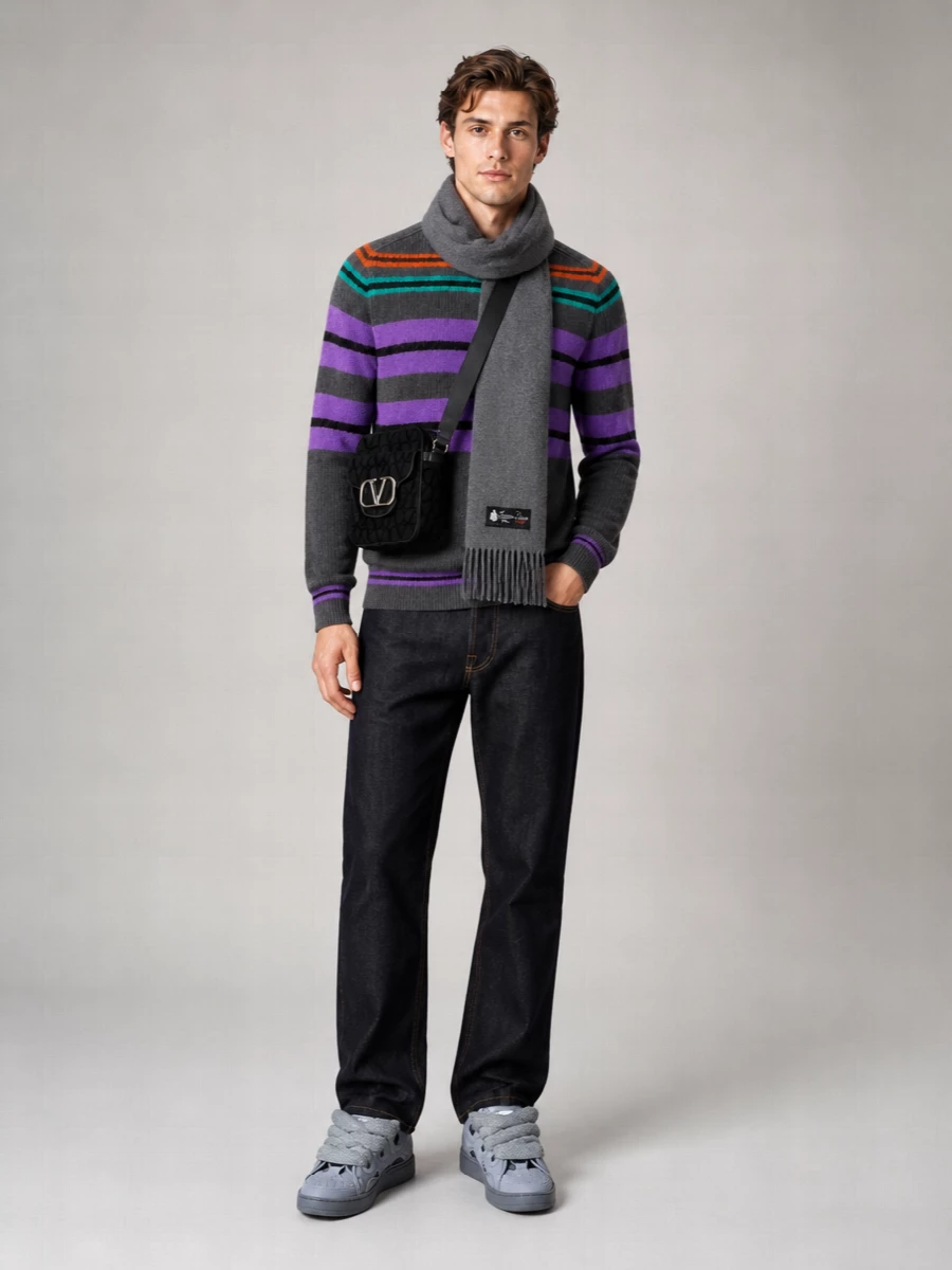 Lanvin Striped Wool Mohair Cashmere Crewneck Sweater