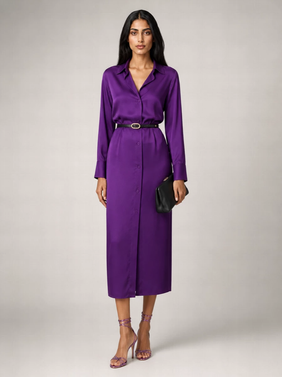 The Attico Satin Shirt Dress Long Sleeves Midi