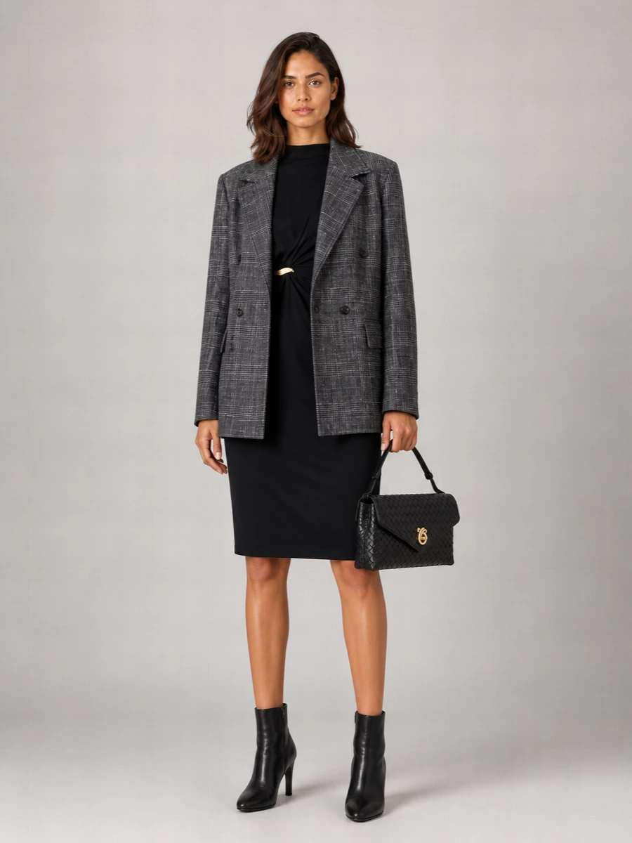 Bottega Veneta Leather Checked Double-Breasted Blazer