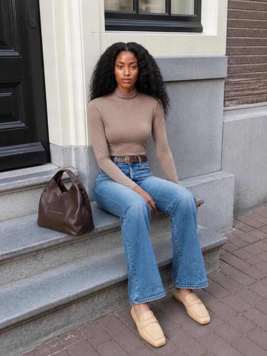 Mother jeans taupe bodysuit aeyde loafers