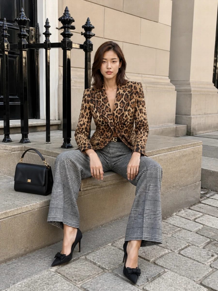 Dolce gabbana leopard blazer wide leg trousers