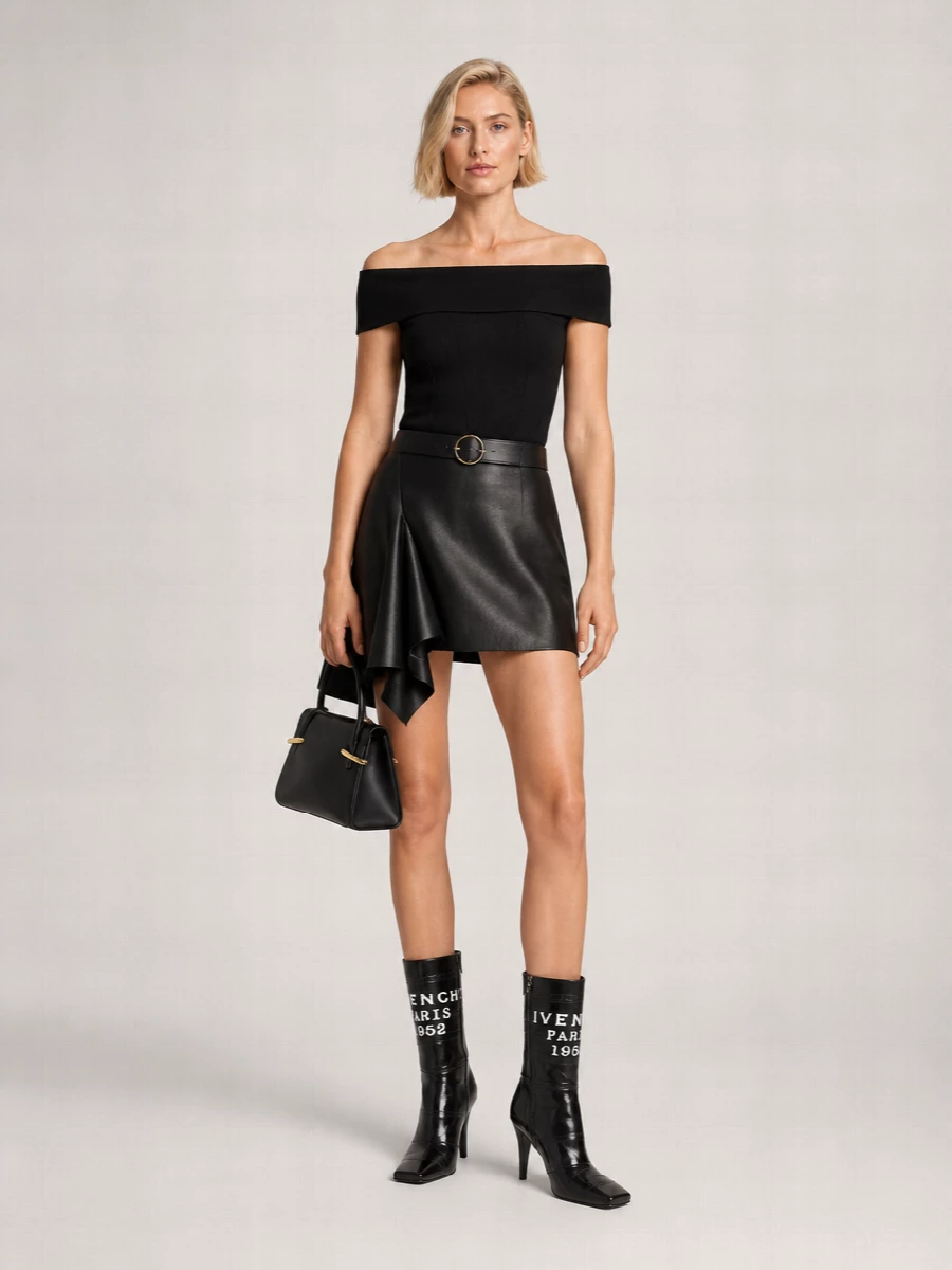 Givenchy Leather Asymmetric Ruffled Mini Skirt