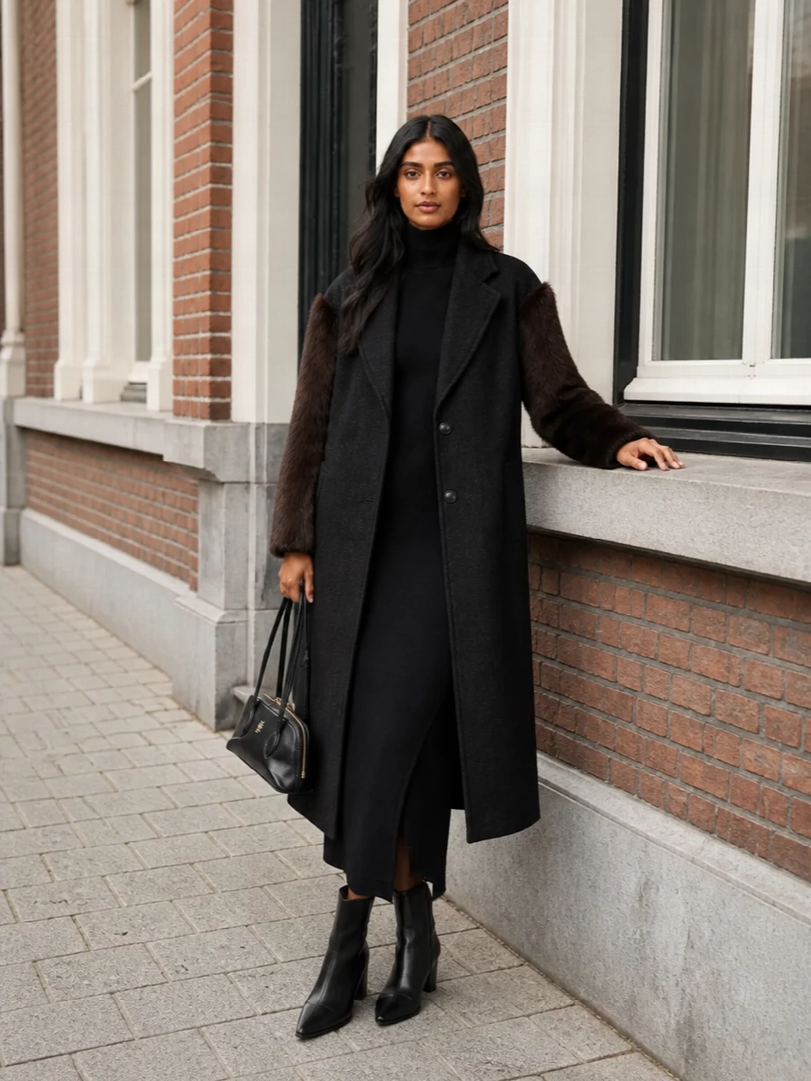 Parosh black knit midi dress alysi wool coat