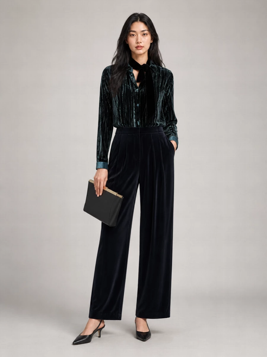 Emporio Armani pleated velvet long-sleeve shirt