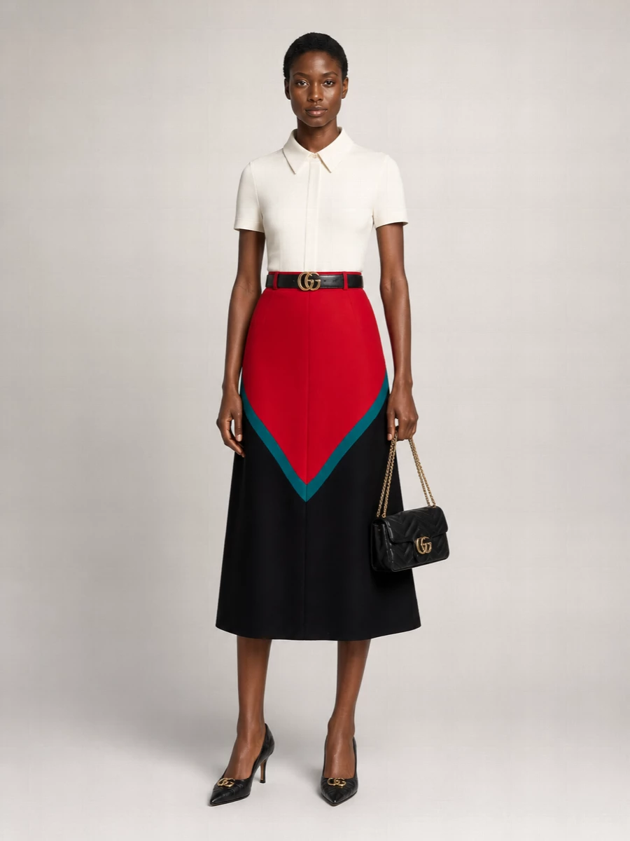 Gucci Wool High-Rise Diagonal-Stripe Midi A-Line Skirt