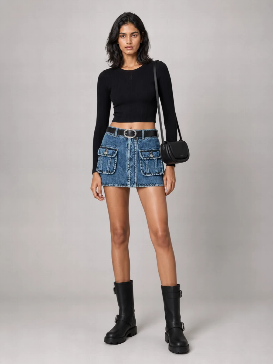 Jw Anderson Denim Patch Pocket Curved Mini Skirt