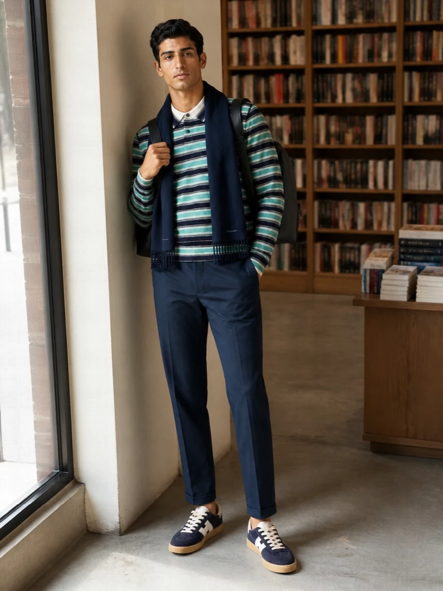 Paul smith striped polo navy trousers outfit