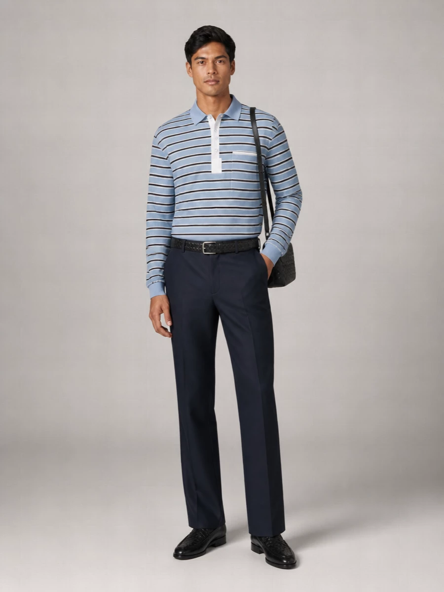 Bottega Veneta Striped Cotton Long-Sleeve Polo Shirt