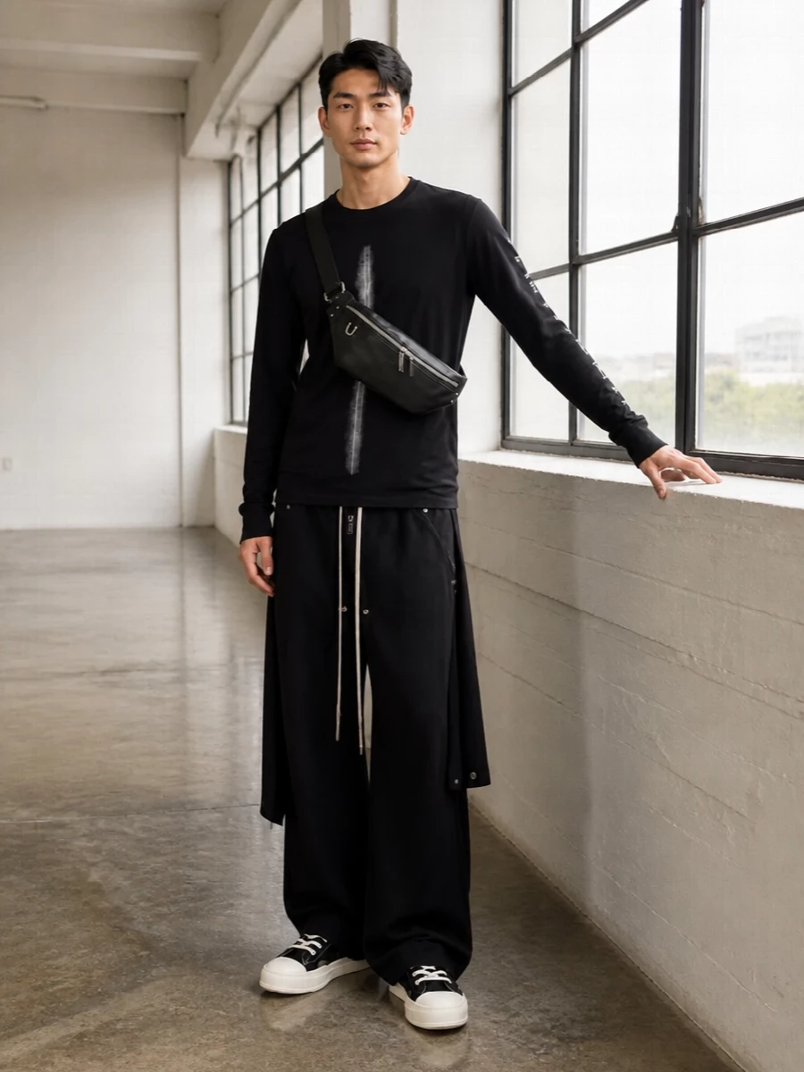 Rick owens drkshdw wide pants high top sneakers