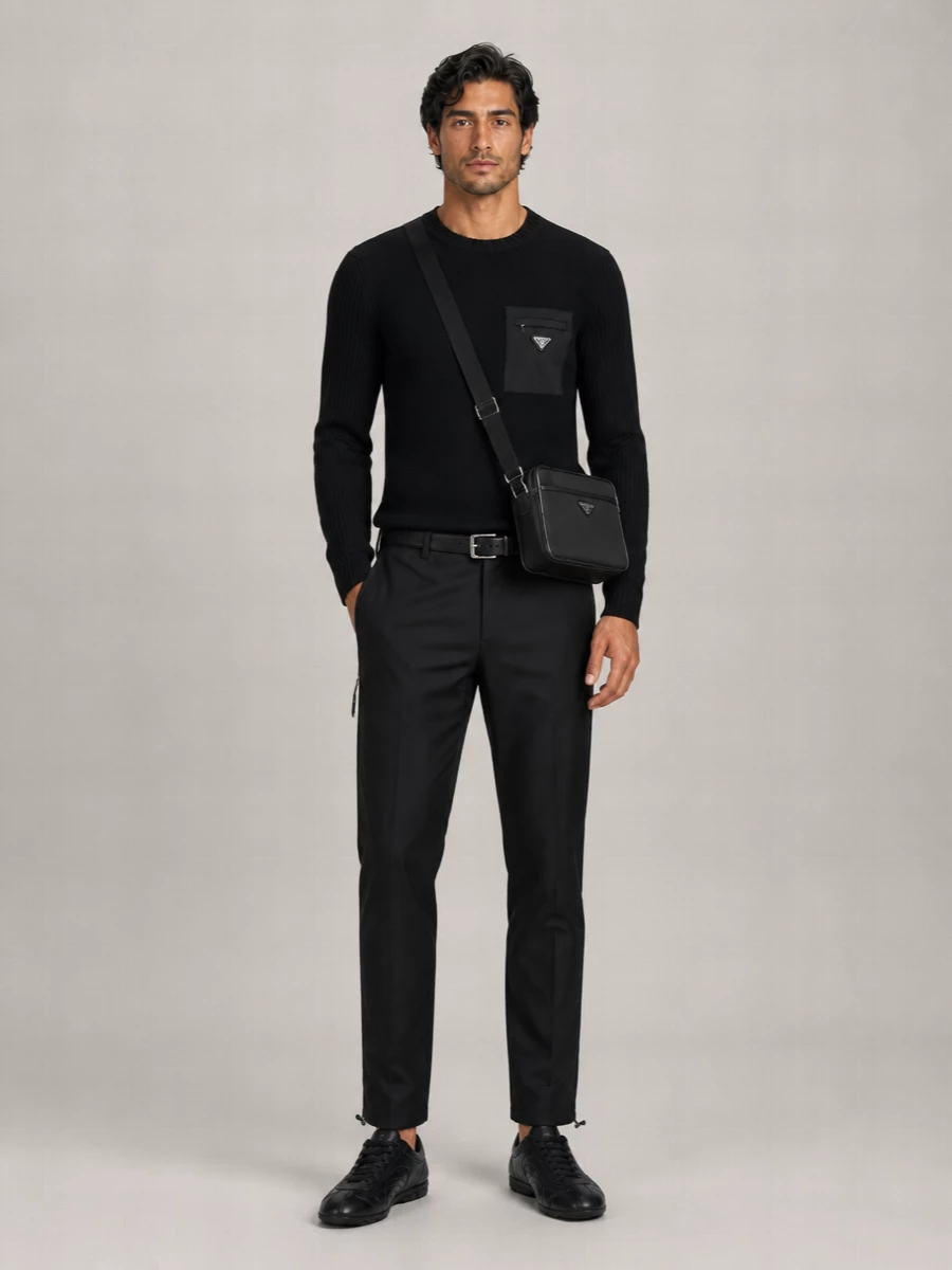 Prada Wool Sweater Chest Pocket Ribbed Sleeves