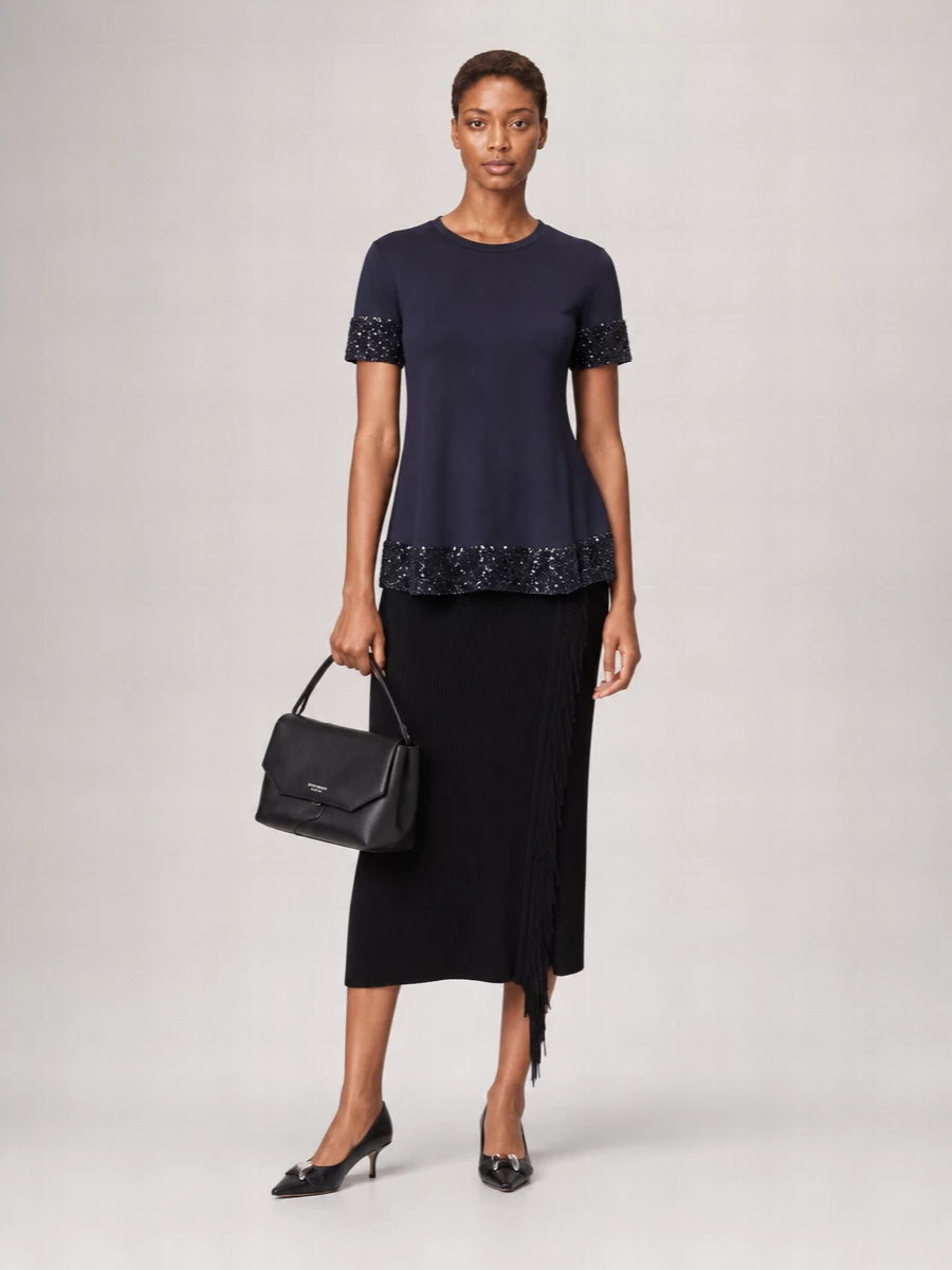 Emporio Armani Sequined Trim Short-Sleeve Top