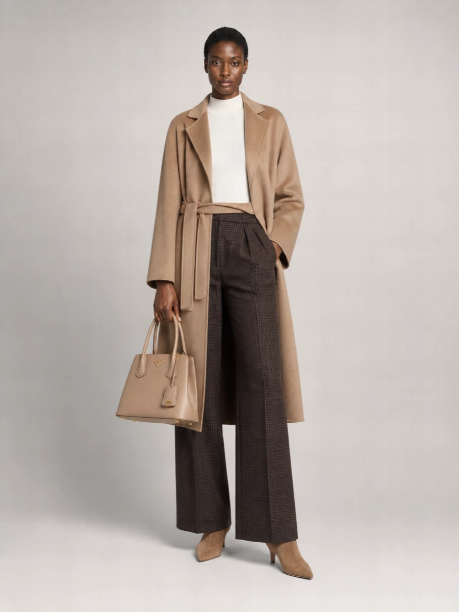 Max Mara Waist Belted Long Sleeve Coat Lapels Pockets