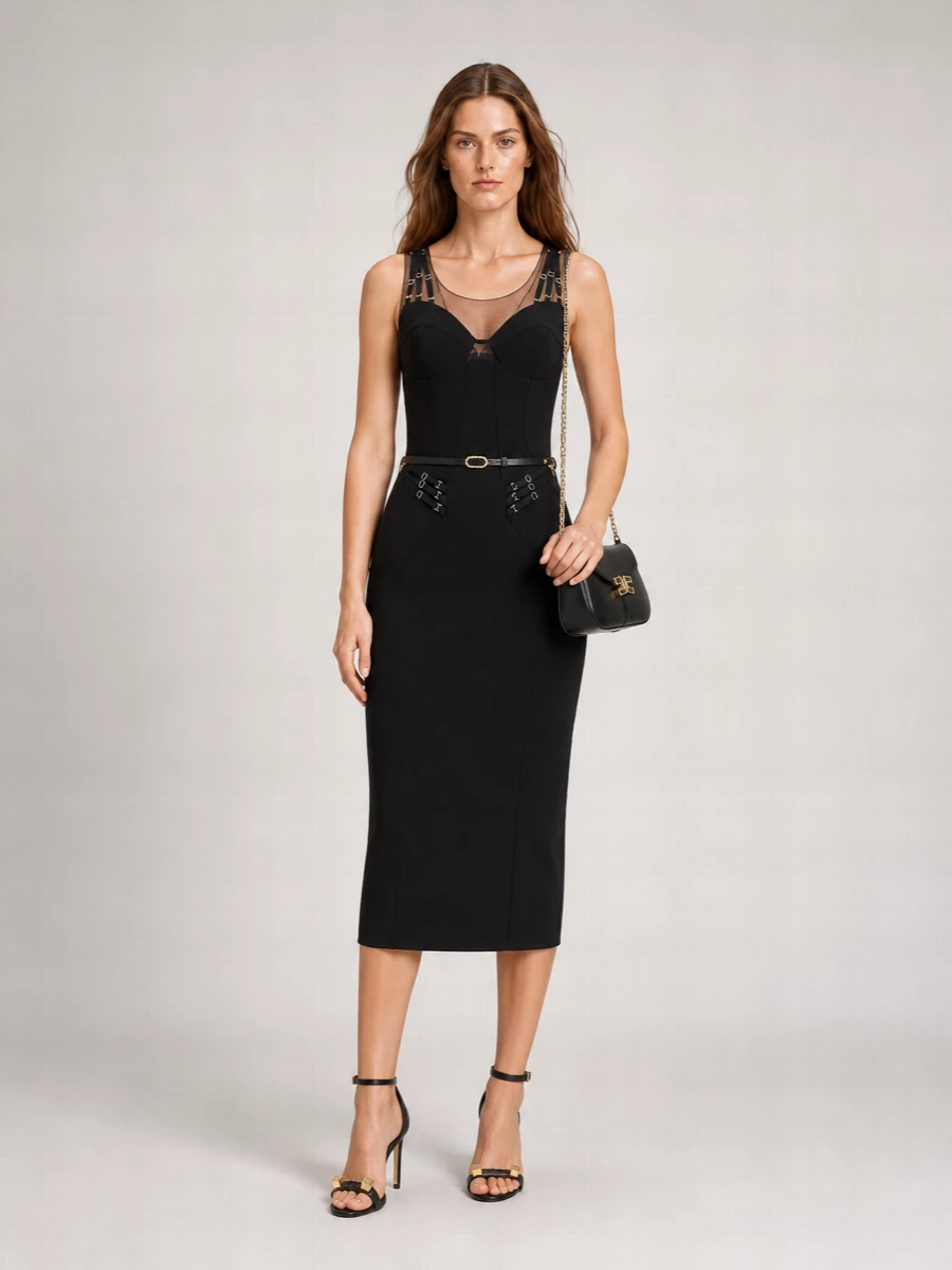 Elisabetta Franchi Sleeveless Bustier Midi Dress