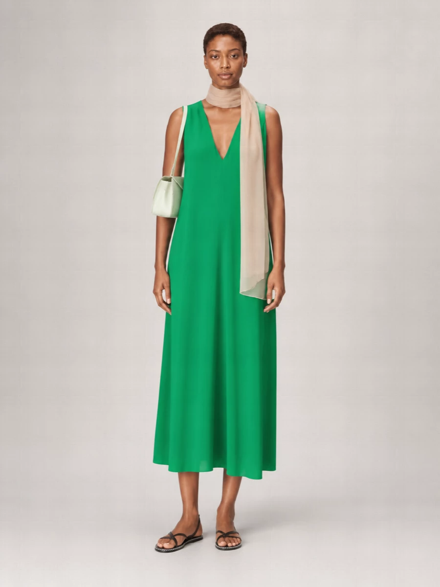 Dries Van Noten Silk Boat Neck Midi Dress