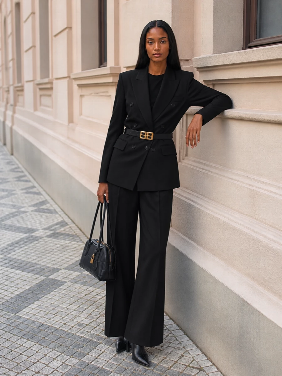 Stella mccartney black blazer wide leg trouser outfit