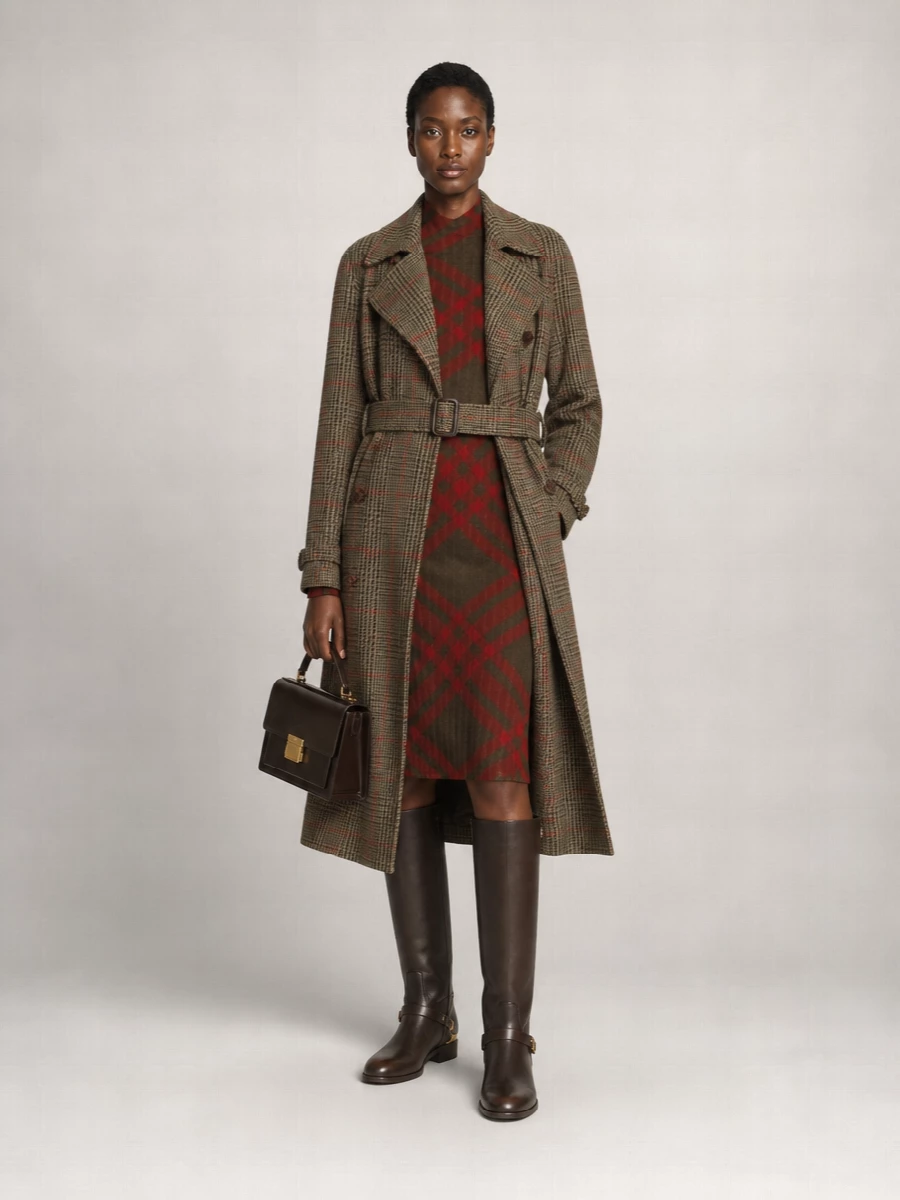Golden Goose Virgin Wool Checked Double-Breasted Belted Fitted Jacket