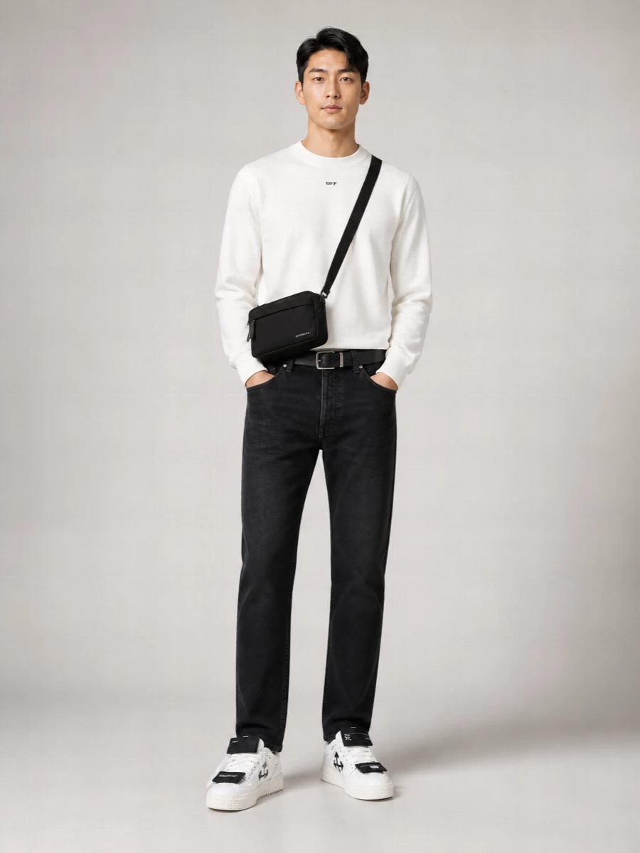 Off-White Cotton Crew-Neck Sweatshirt With Textured Details