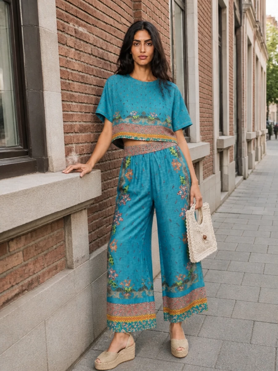Pierre louise mascia turquoise wide leg outfit