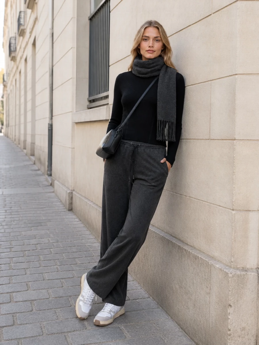 Lanvin charcoal pants ribbed knit sneakers
