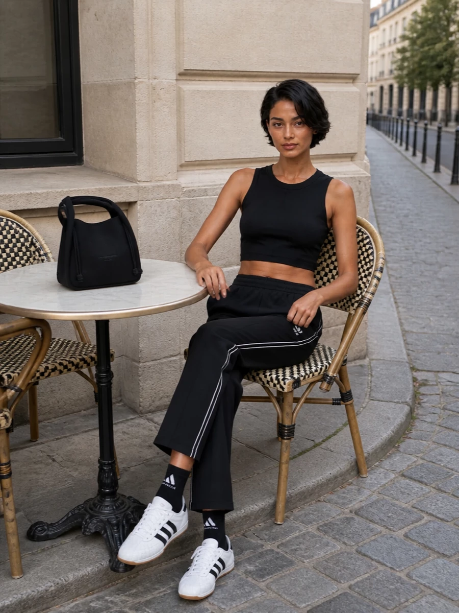 Adidas track pants y3 crop top white sneakers