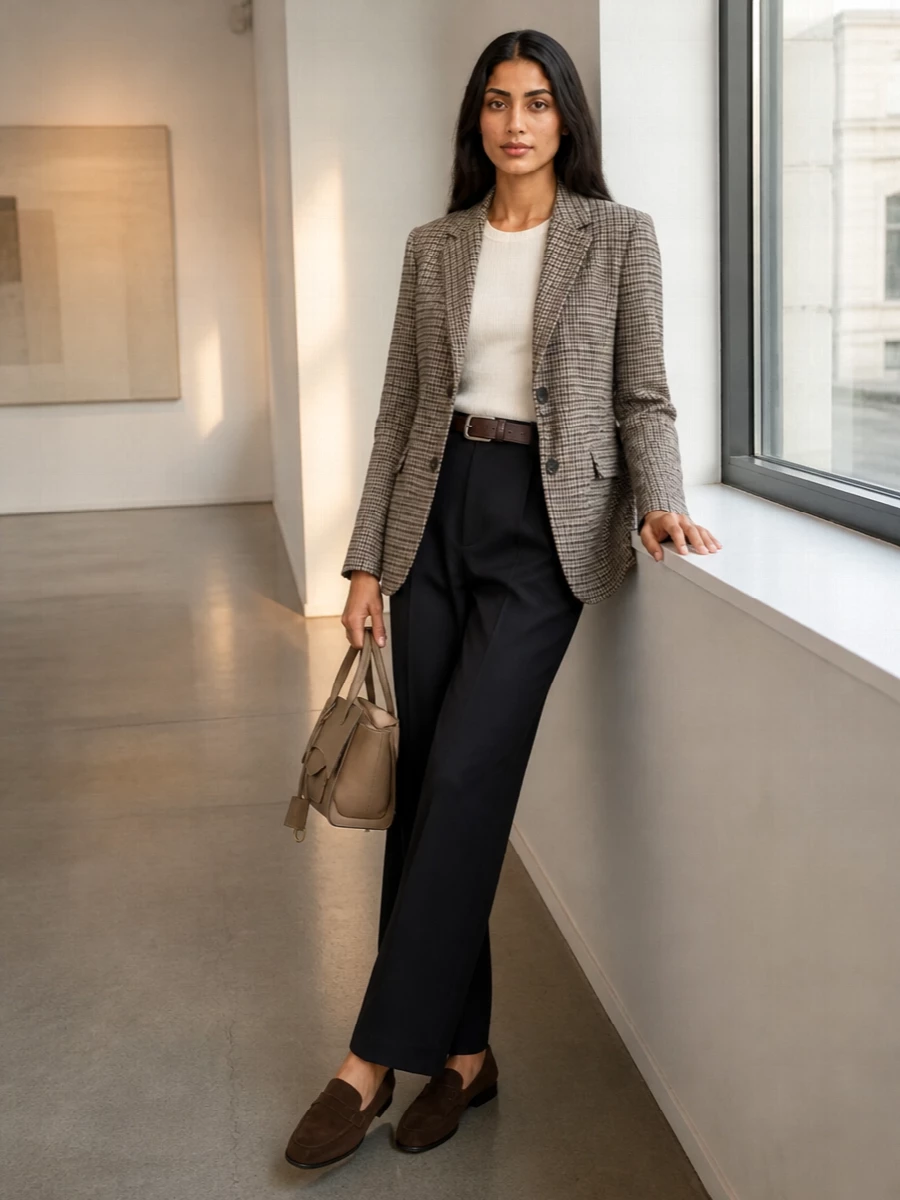 Dunst blazer navy wide leg trousers tods loafers