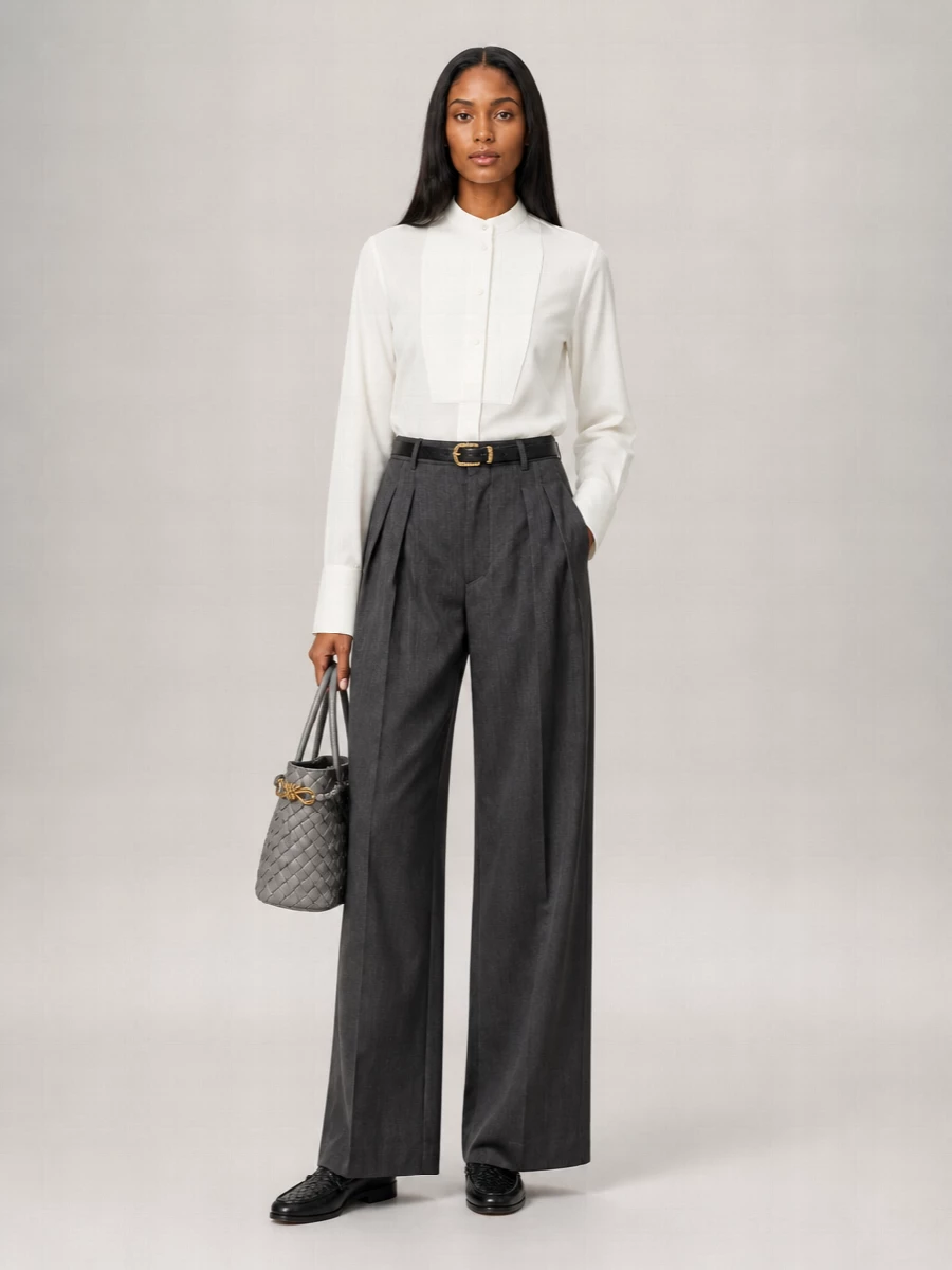 Bottega Veneta Checked High-Rise Pleated Suit Trousers
