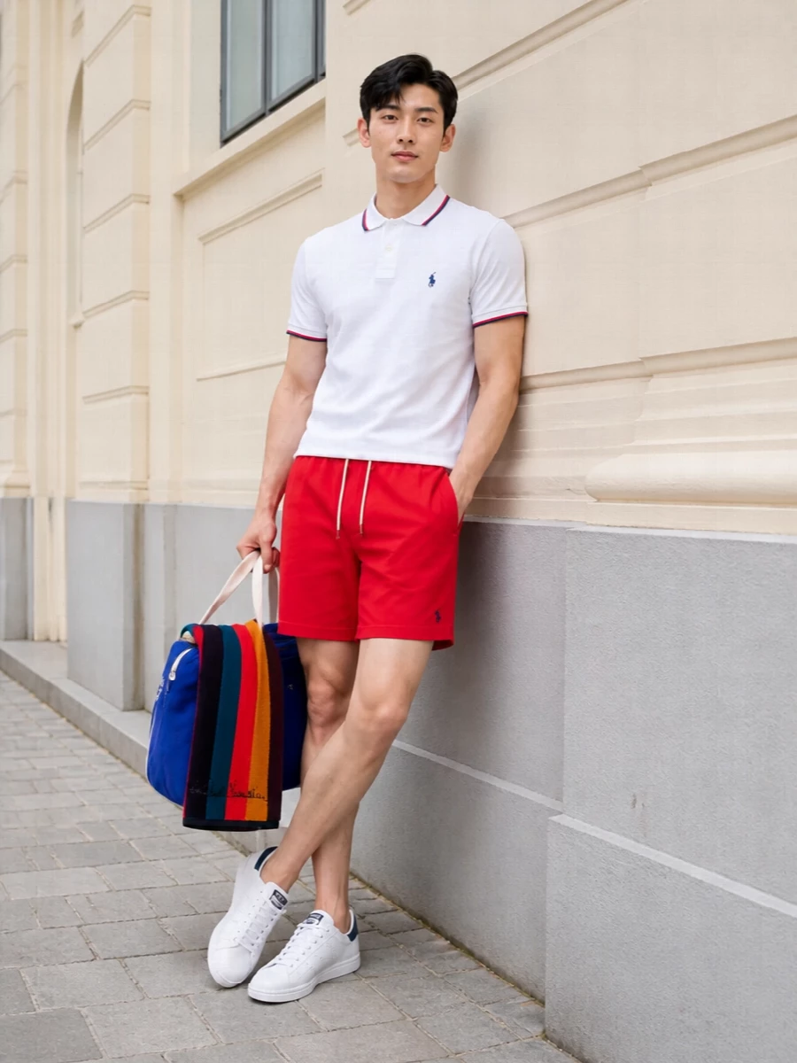 Polo ralph lauren red swim shorts white polo