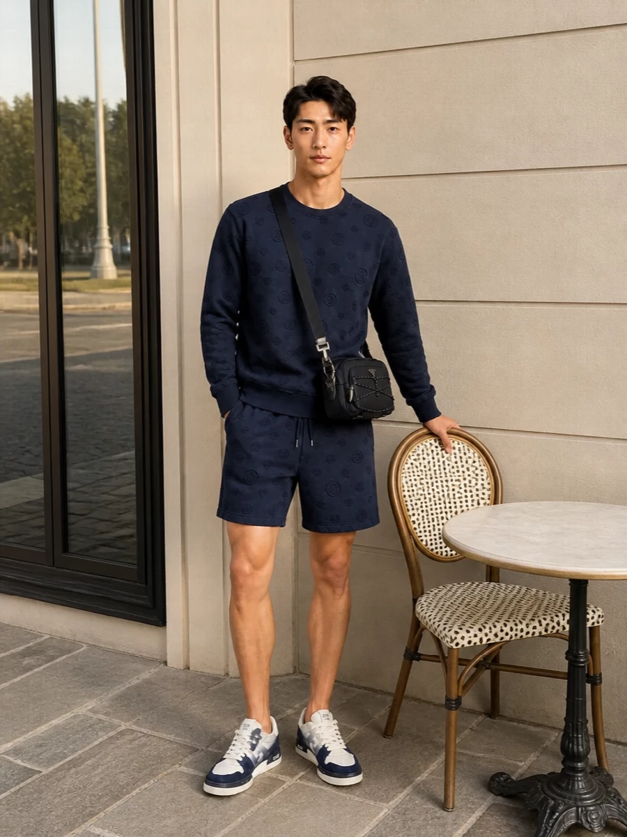 Casablanca navy sweatshirt fendi sneakers outfit