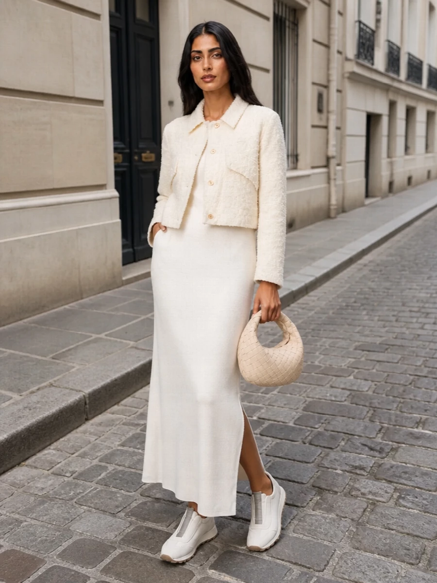 Brunello cucinelli cropped jacket ivory maxi dress