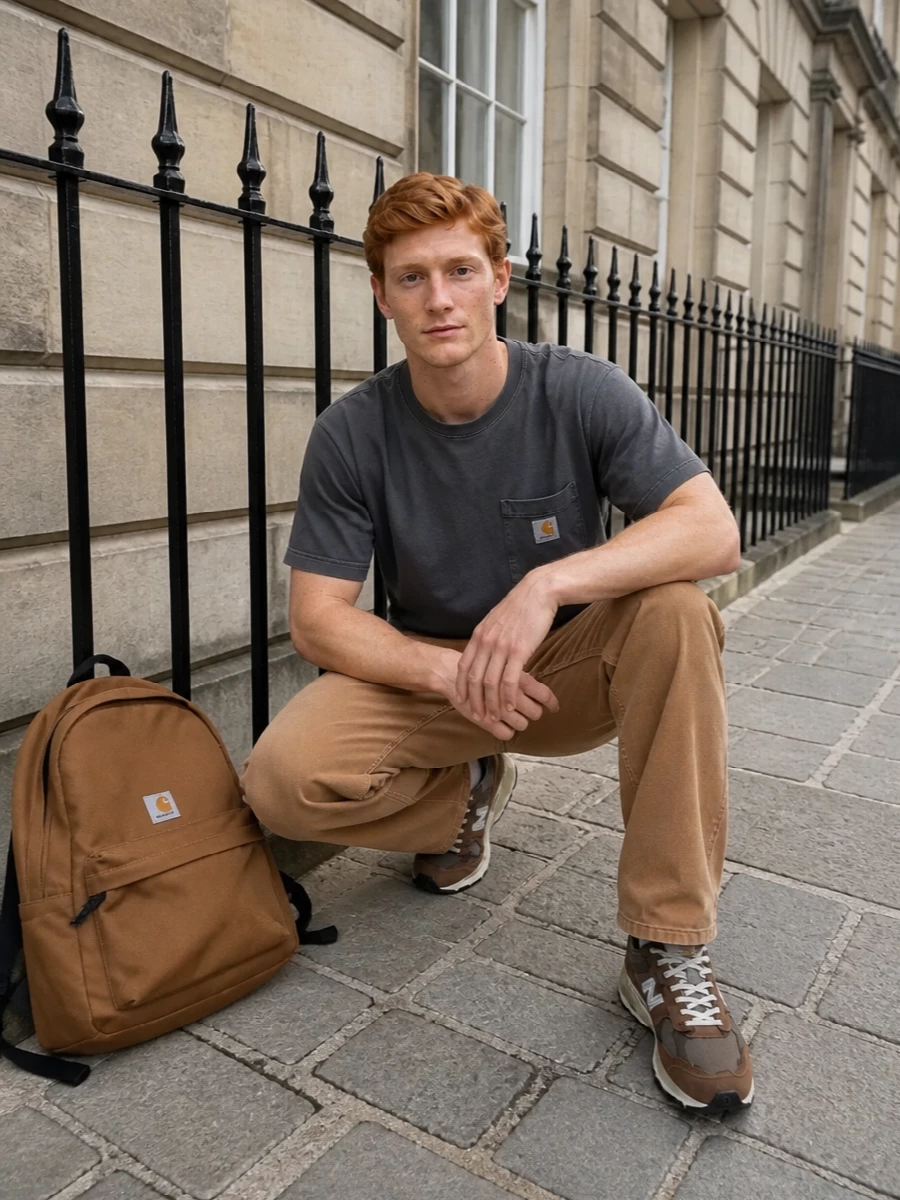 Carhartt work pants new balance brown sneakers