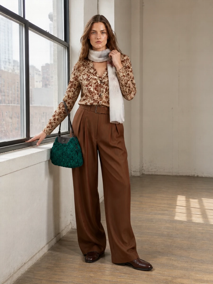 Dries van noten floral blouse brown wide leg pants