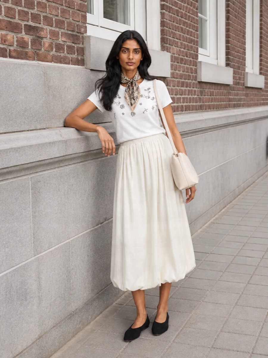 Max mara white tee ivory midi outfit