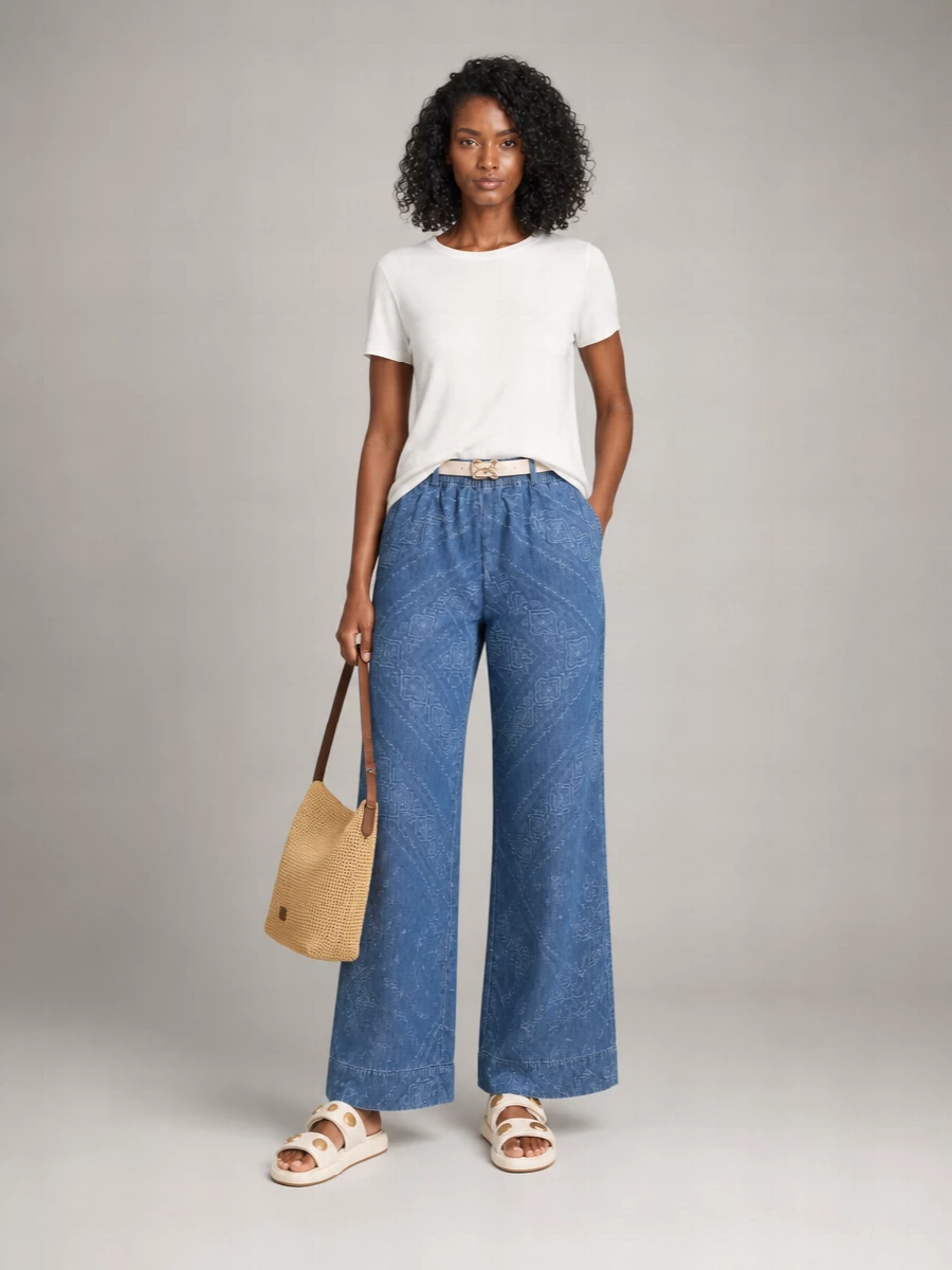 Pinko Printed Cotton Wide-Leg Trousers