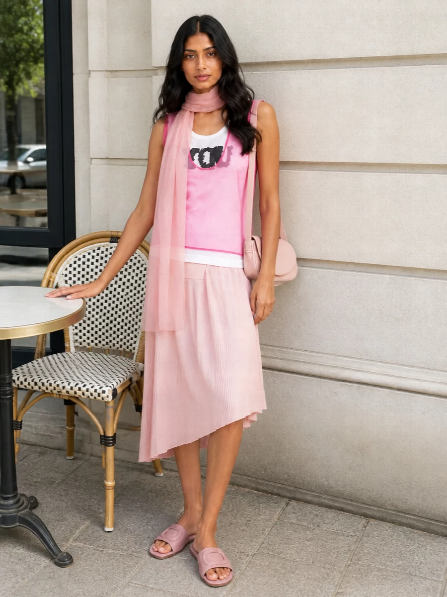 Dries van noten pink sheer camisole midi skirt