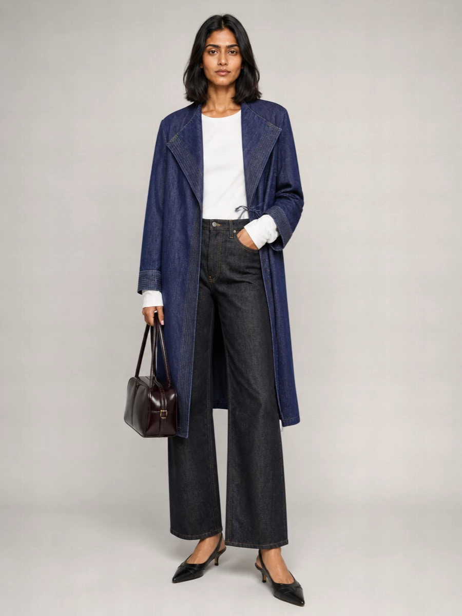 Dries Van Noten Denim Single Breasted Coat