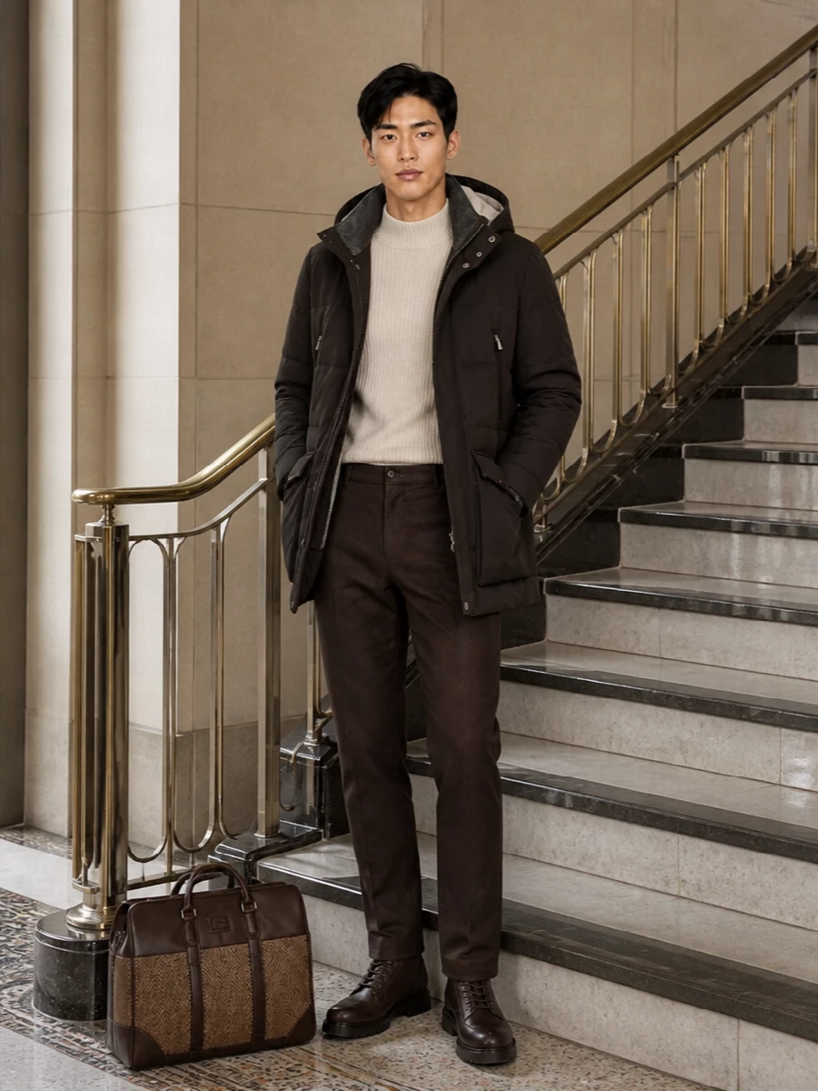 Brunello cucinelli mens winter parka outfit