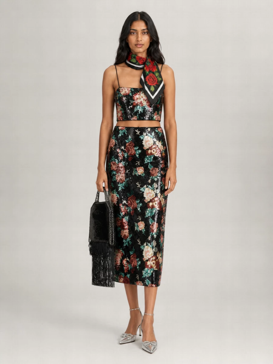 Forte Forte sequined floral-print midi skirt