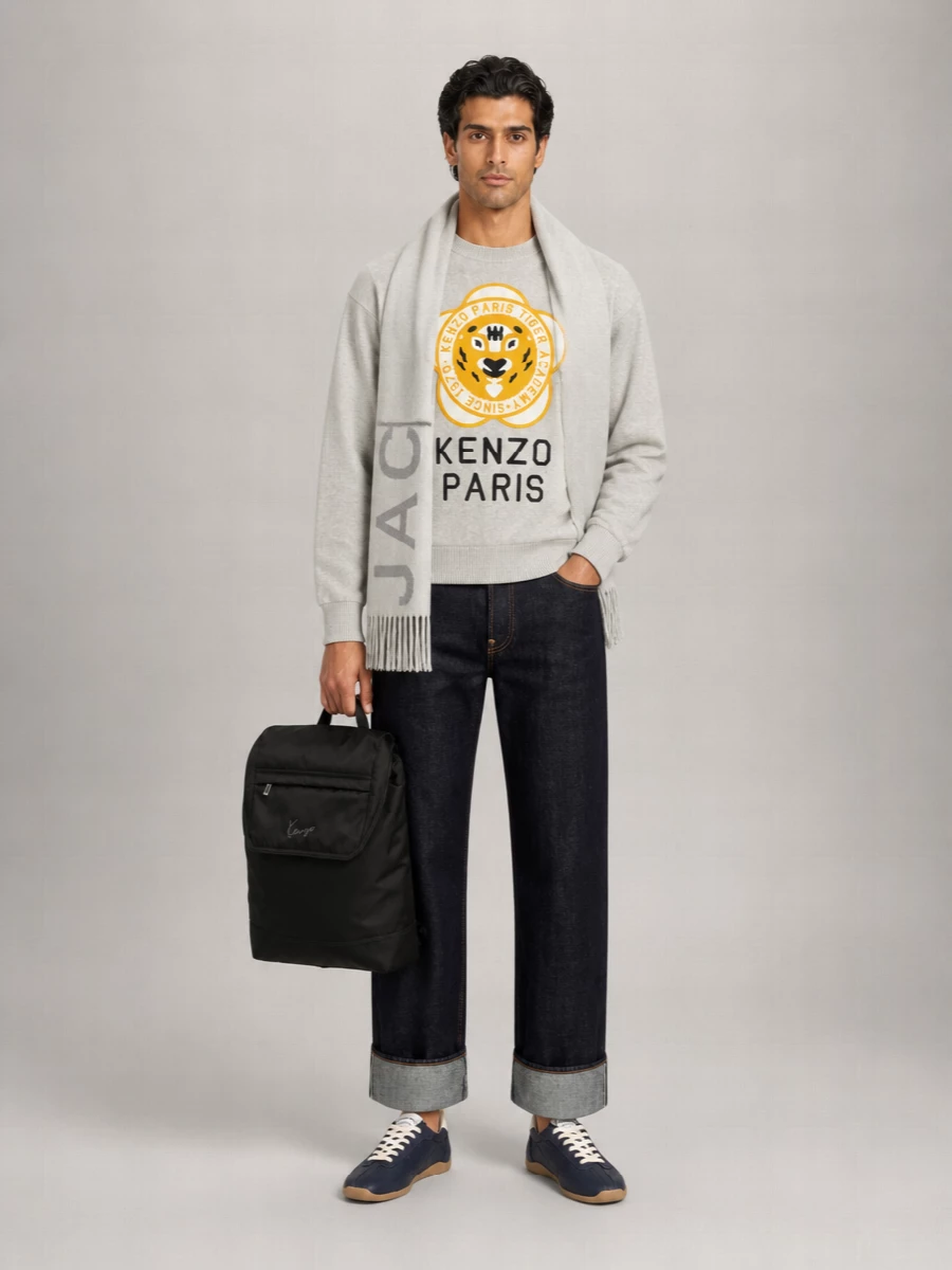 Kenzo Wool-Blend Logo-Patch Crew-Neck Sweatshirt