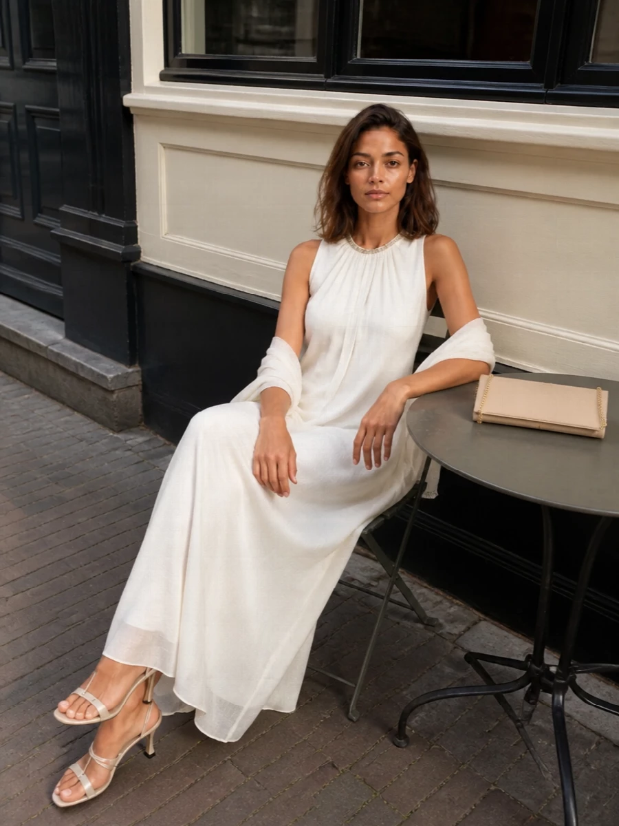 Lanvin ivory evening gown jimmy choo sandals