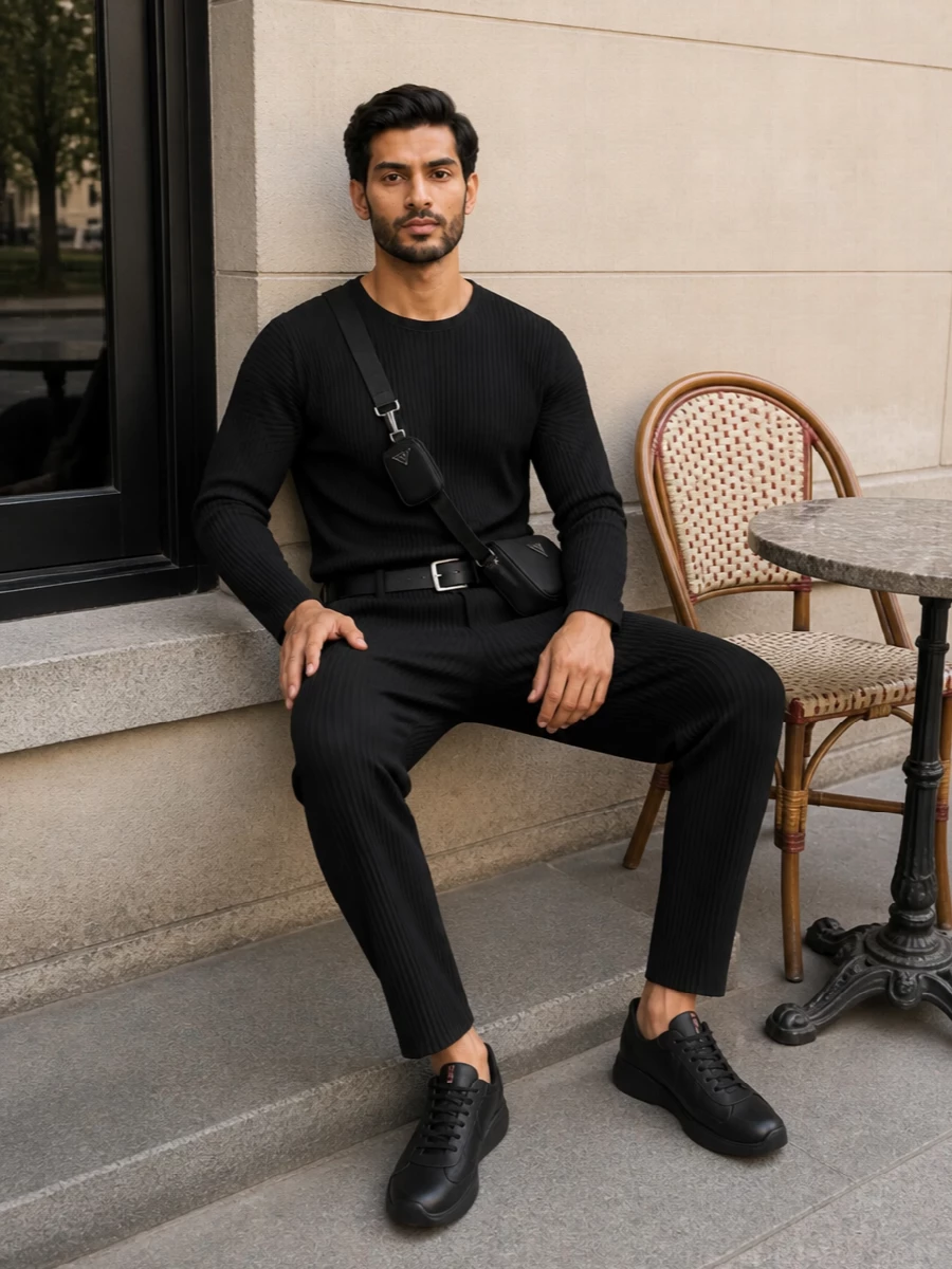 Homme plisse prada black pleated outfit