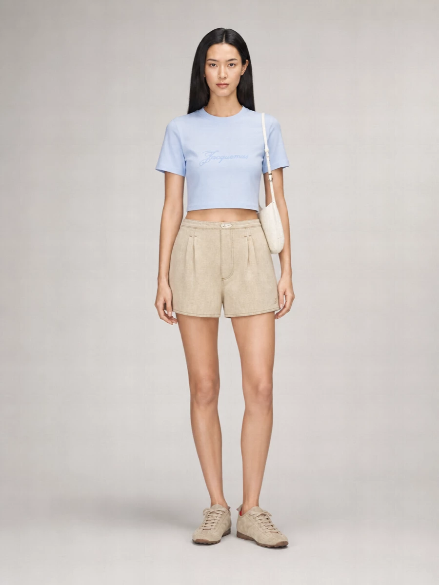 Jacquemus Cropped Embroidered Logo Cotton T-Shirt