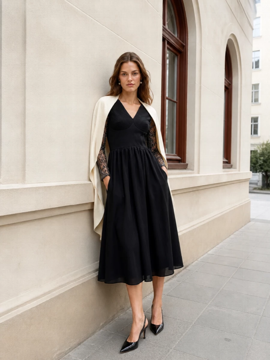 Lardini lace midi dress black slingback heels