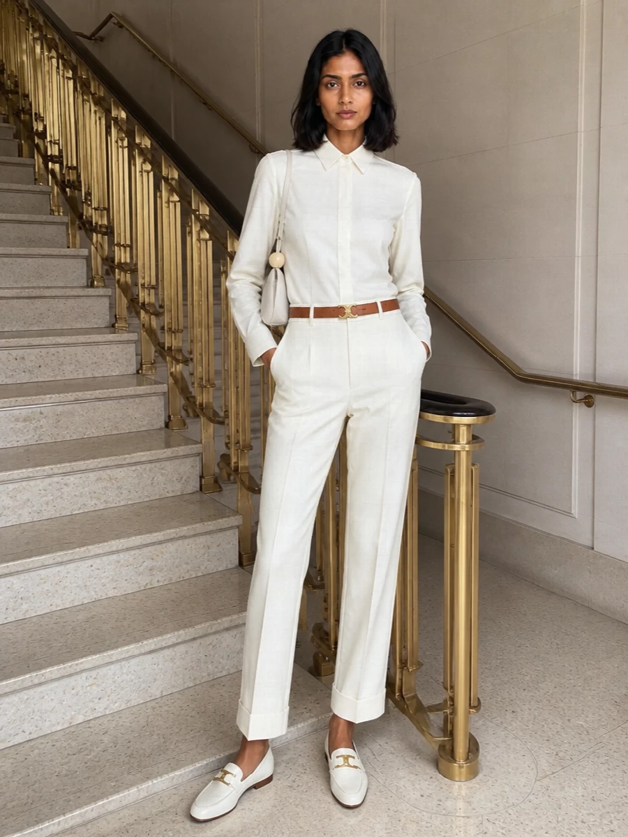Jil sander shirt ivory tailored trousers outfit