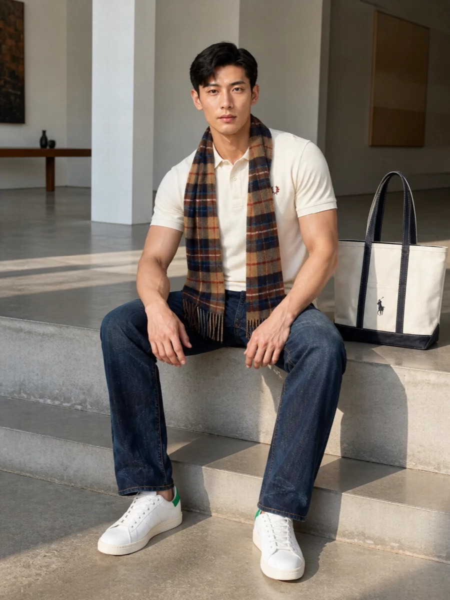 Fred perry polo dark indigo jeans stan smith