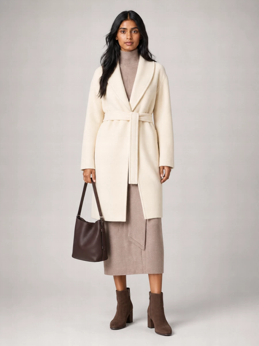 S Max Mara Alpaca Wool Belted Single Breasted Coat