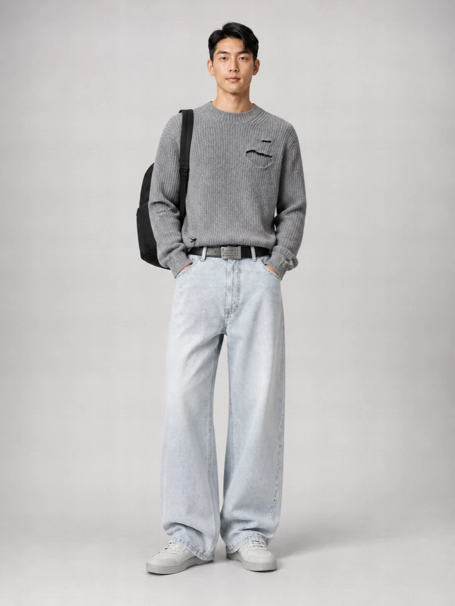 Haikure acid-wash wide-leg denim jeans