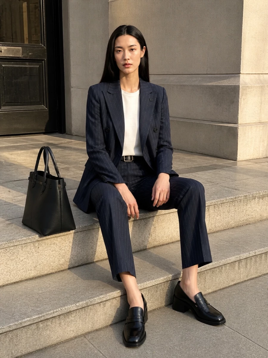 Lardini pinstripe suit tods block heel loafers