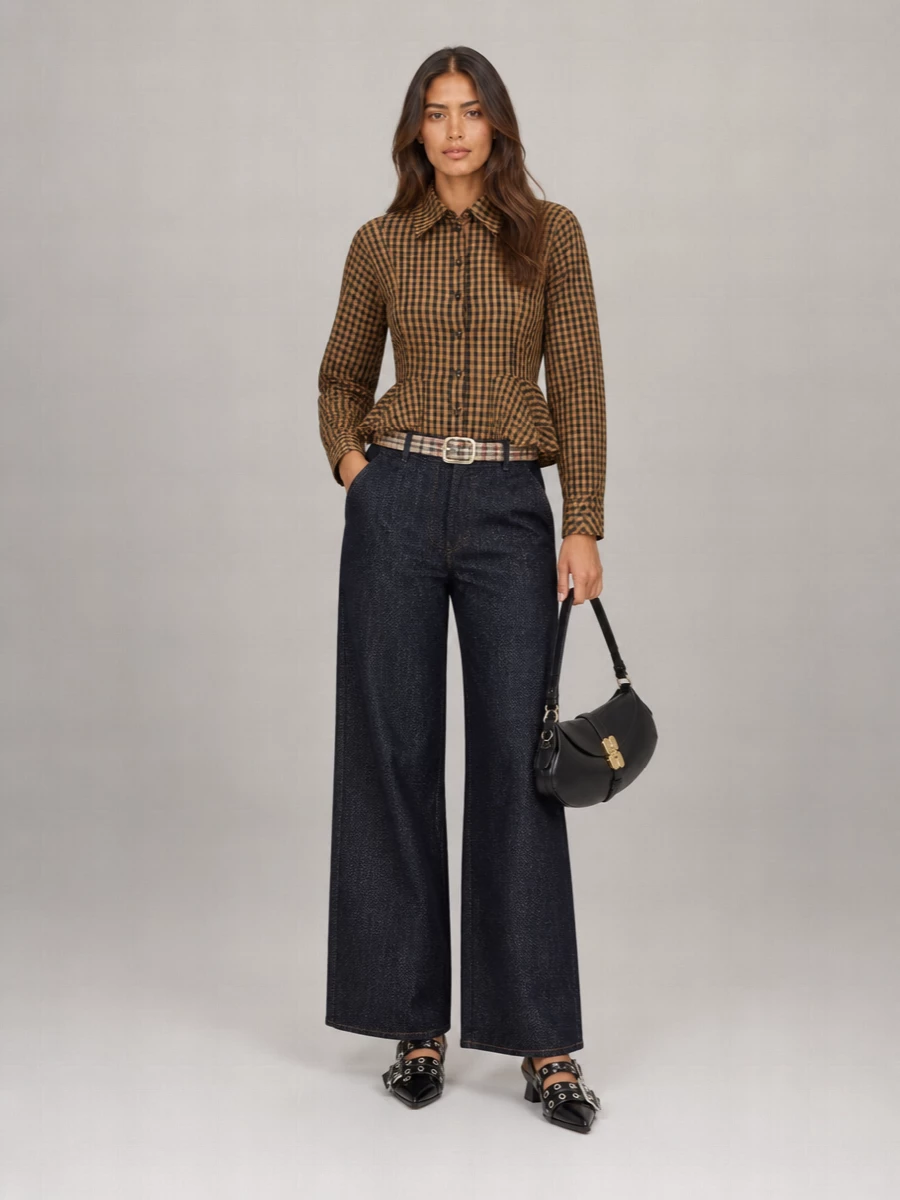 Ganni Crinkled Checked Taffeta Shirt