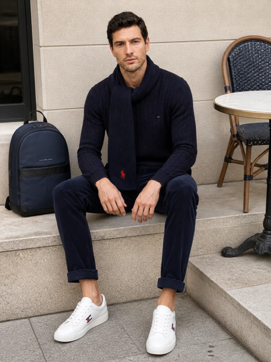 Tommy hilfiger navy cable sweater corduroy chinos