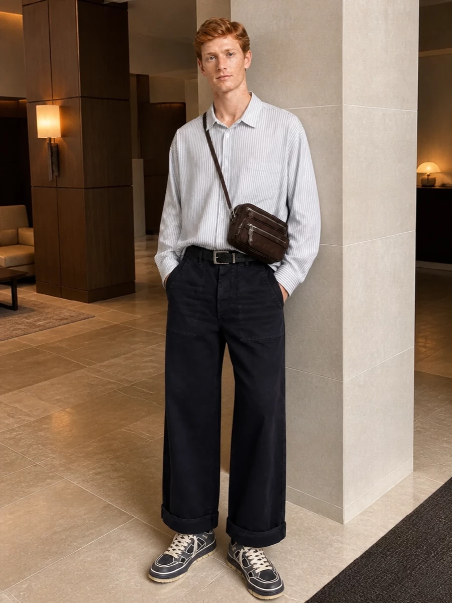 Acne studios wide cropped jeans oversized striped shirt